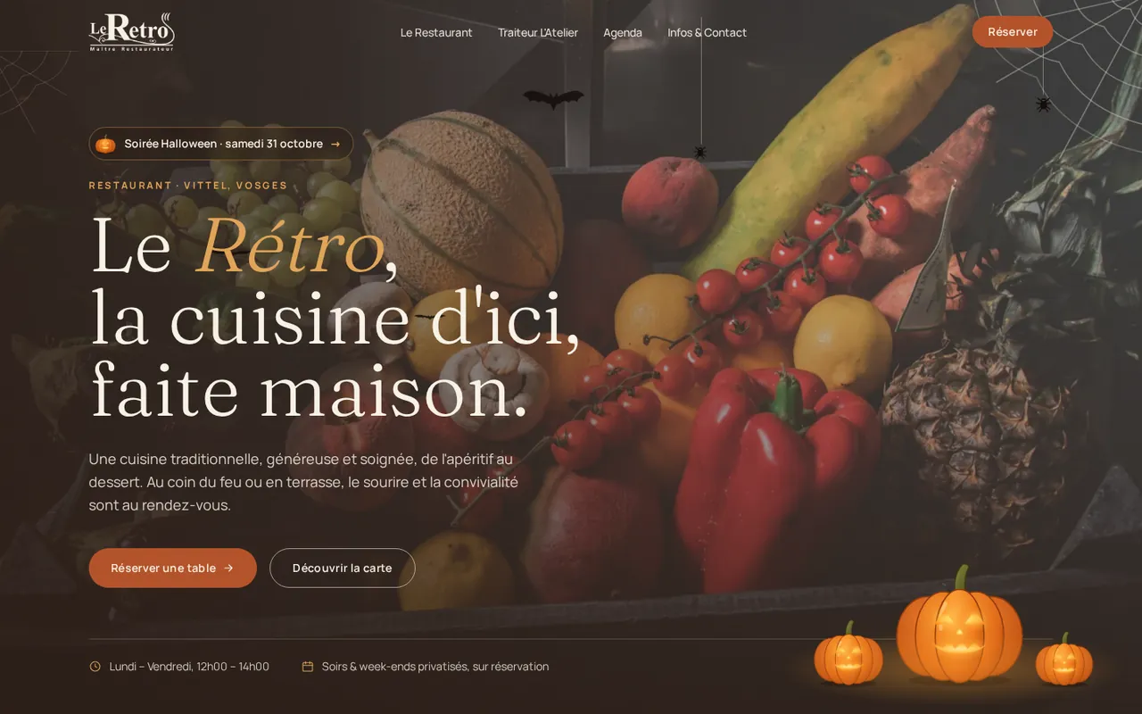 Page d'accueil du site du restaurant Le Rétro